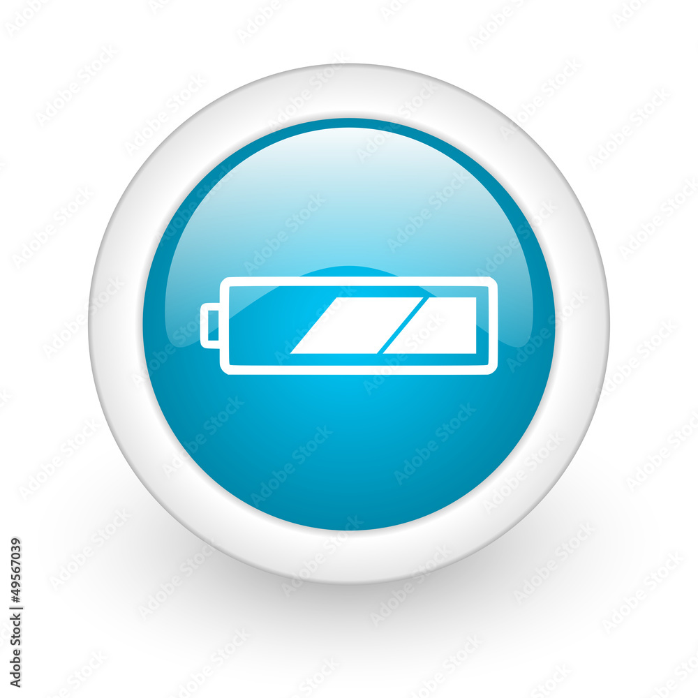 battery blue circle glossy web icon on white background battery blue circle glossy web icon on white background