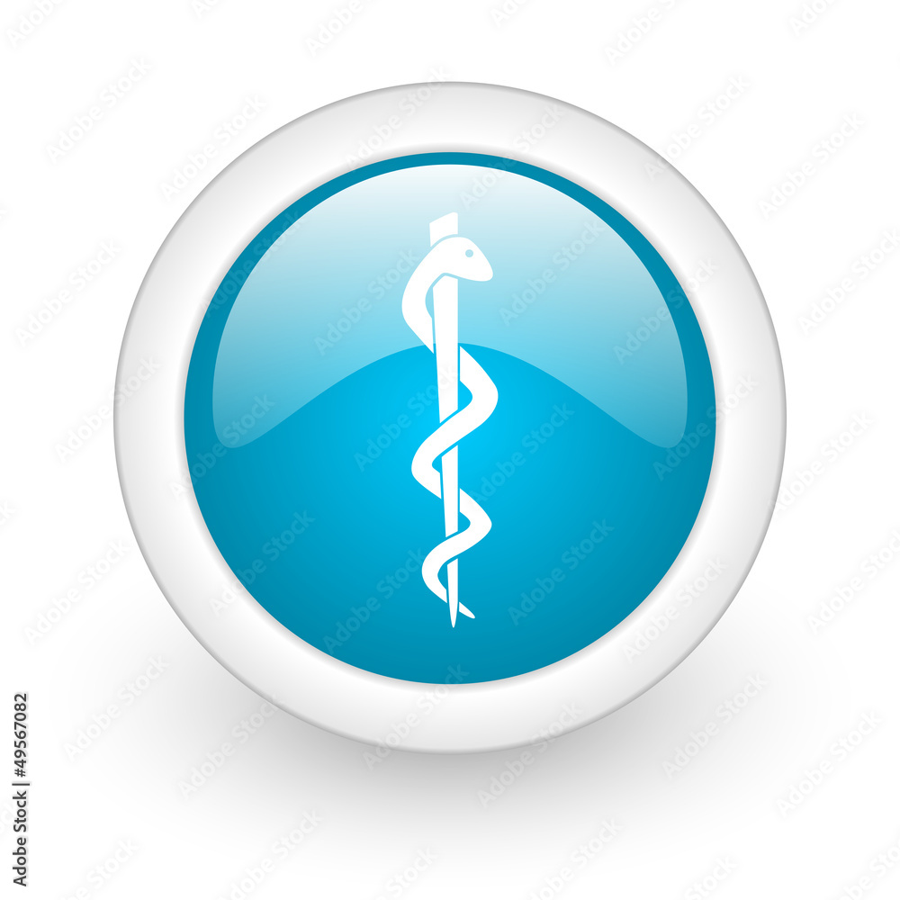caduceus blue circle glossy web icon on white background caduceus blue circle glossy web icon on white background