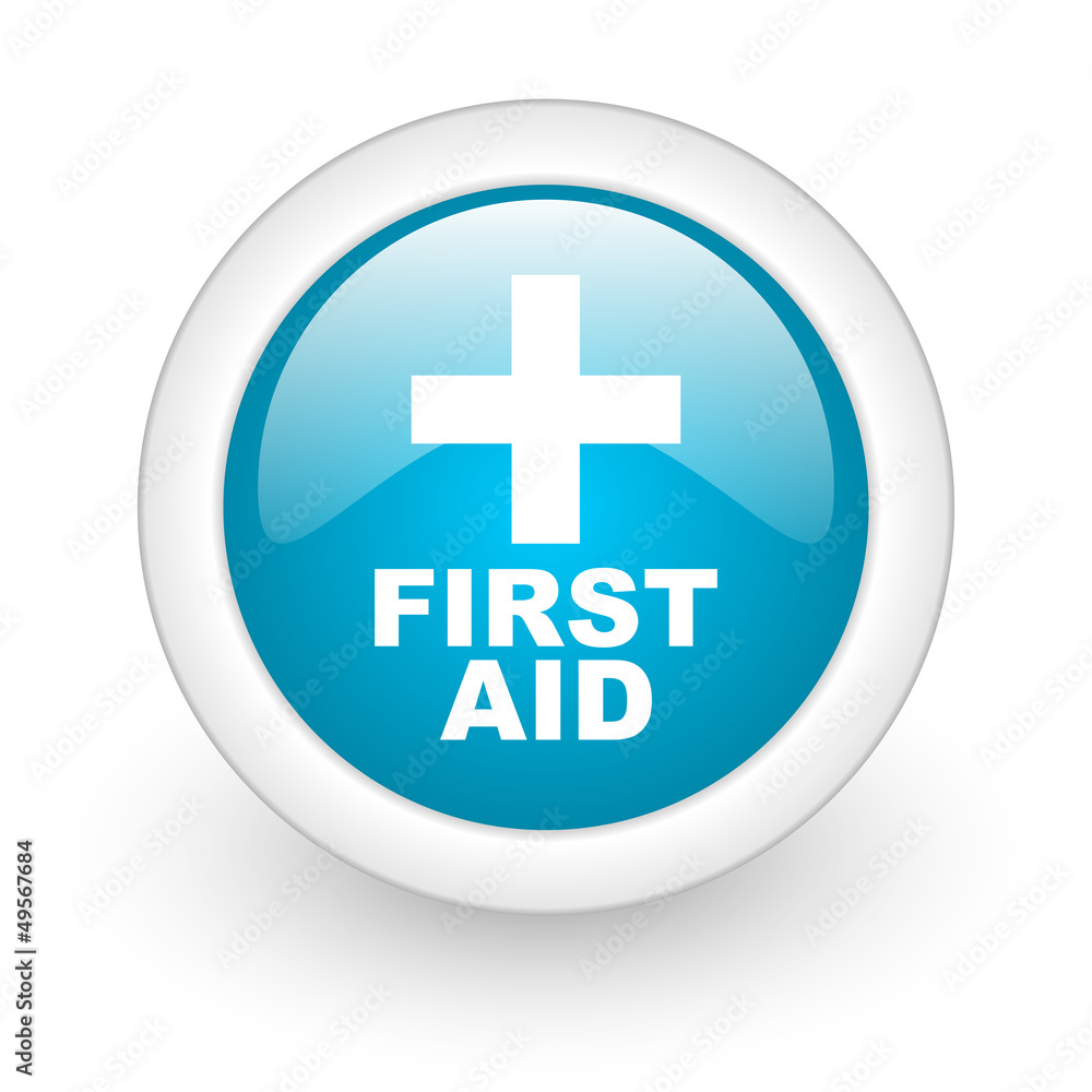 Obraz premium first aid blue circle glossy web icon on white background