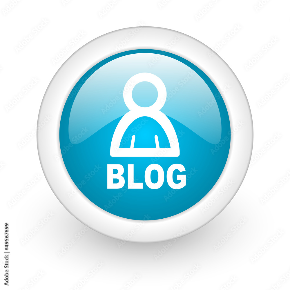 blog blue circle glossy web icon on white background