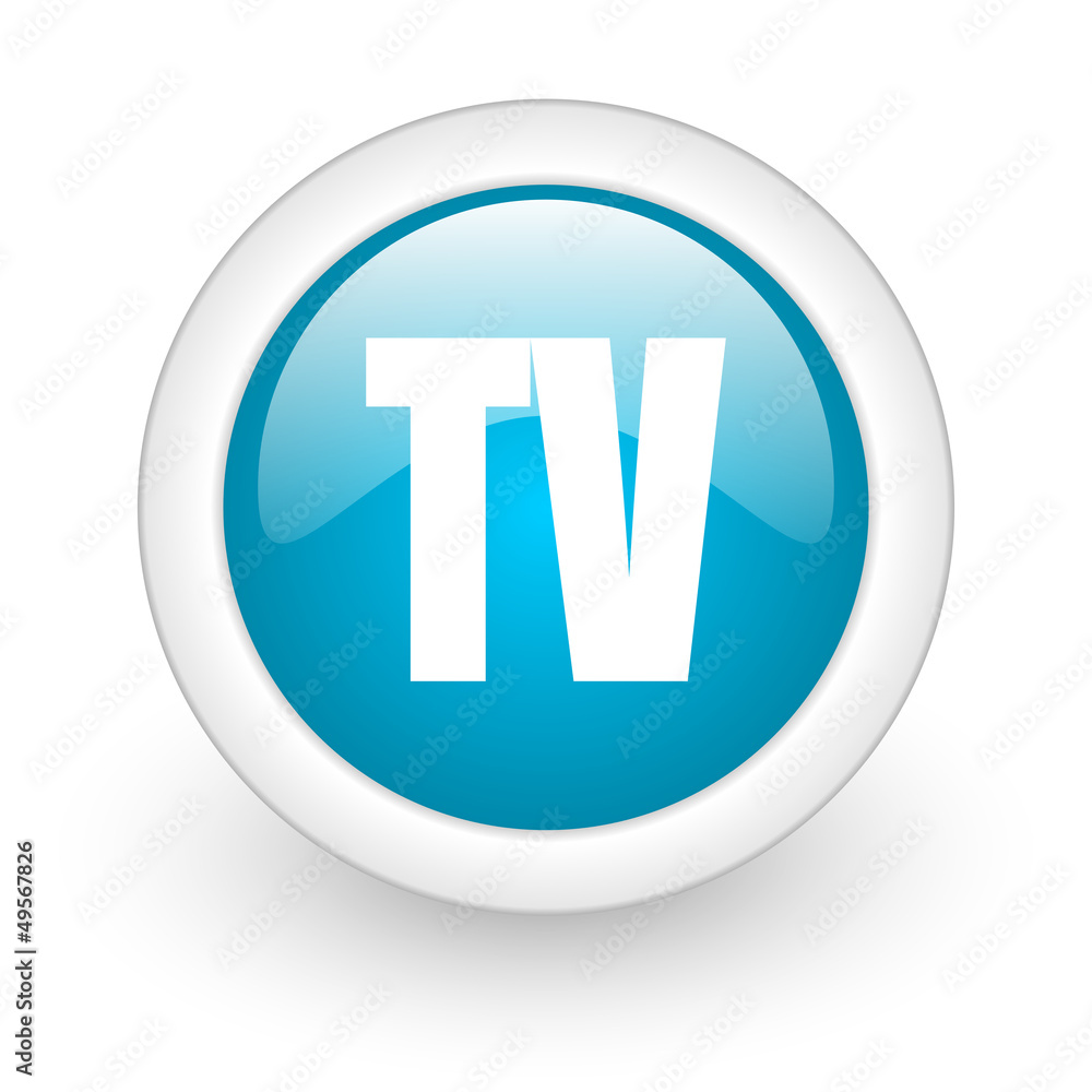 tv blue circle glossy web icon on white background tv blue circle glossy web icon on white background