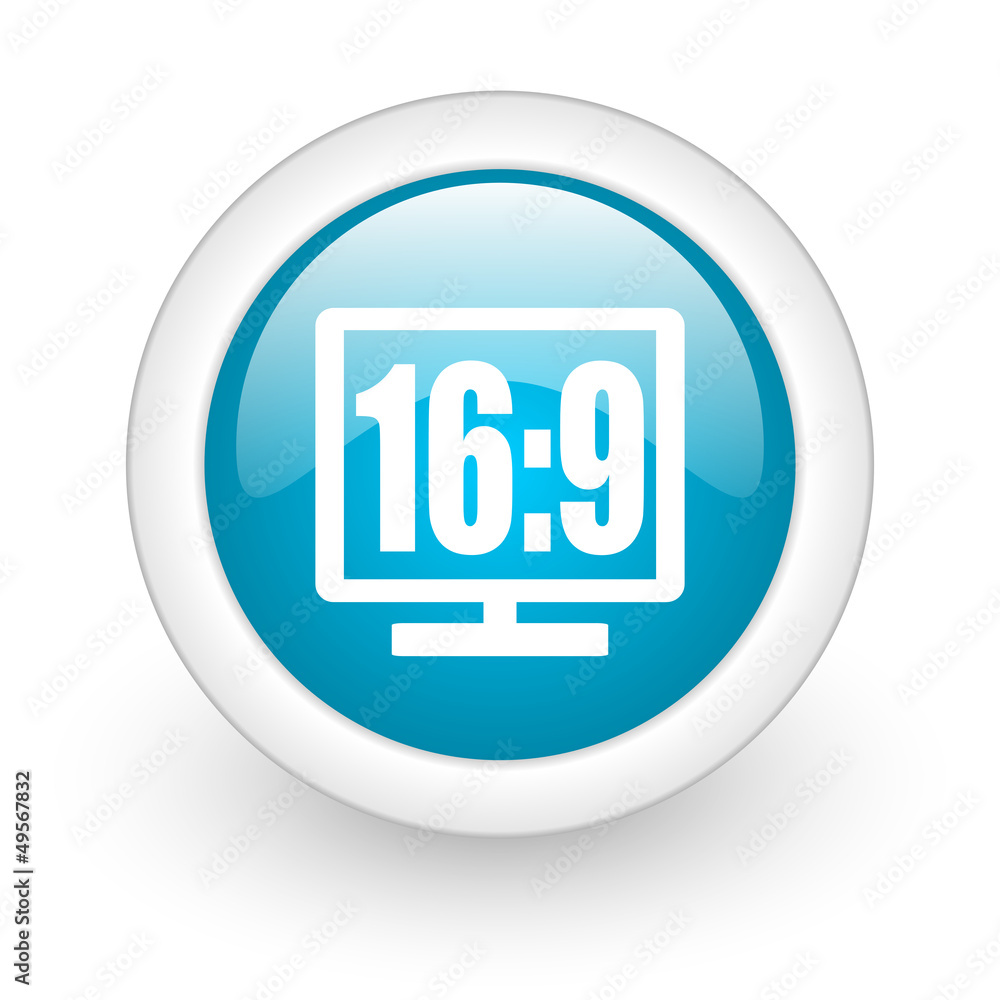 16 9 display blue circle glossy web icon on white background 16 9 display blue circle glossy web icon on white background