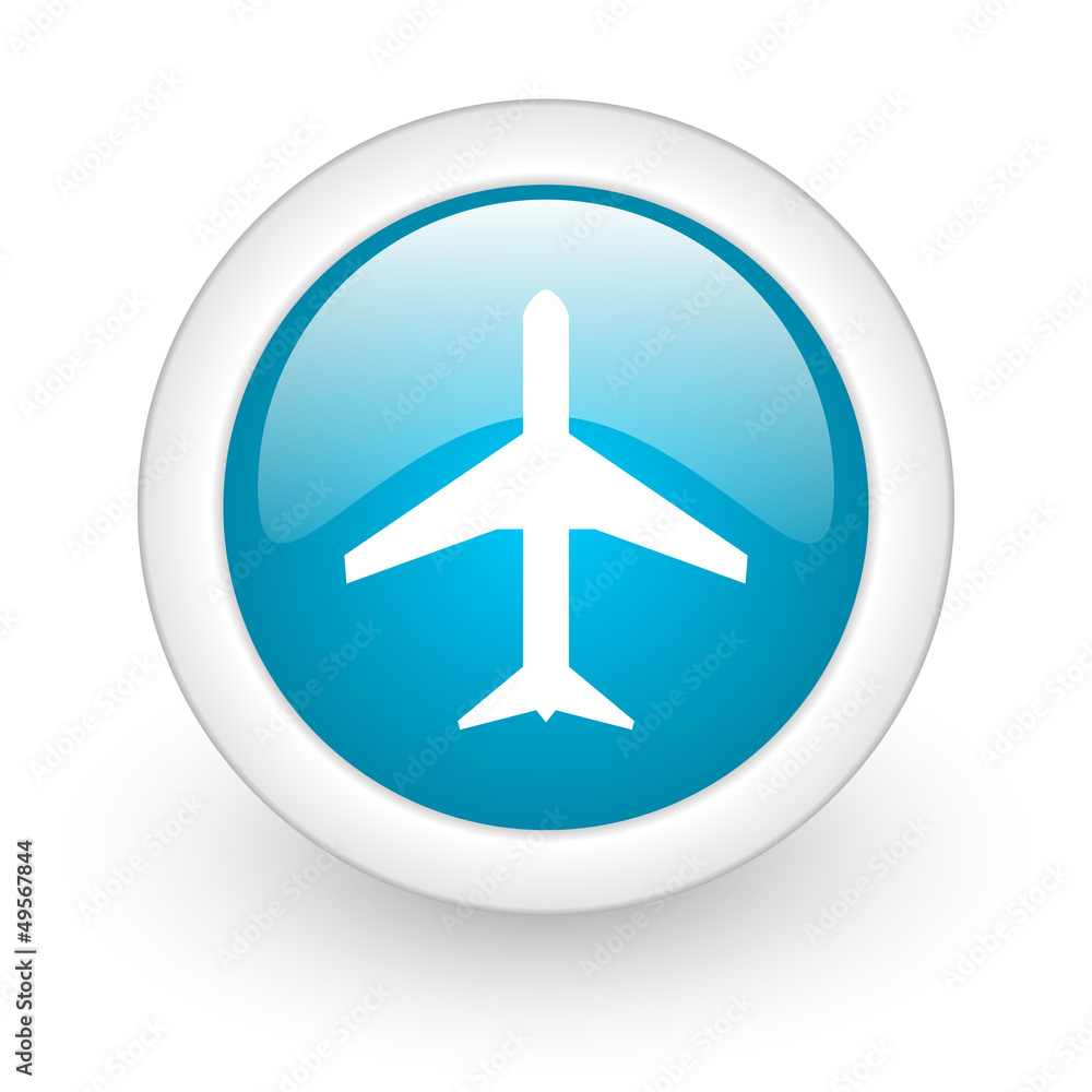 airplane blue circle glossy web icon on white background airplane blue circle glossy web icon on white background