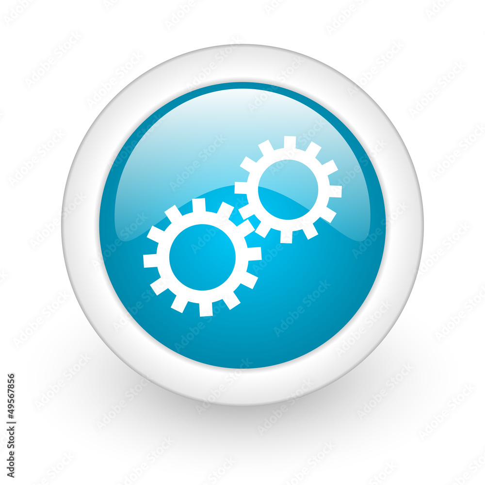 gears blue circle glossy web icon on white background gears blue circle glossy web icon on white background