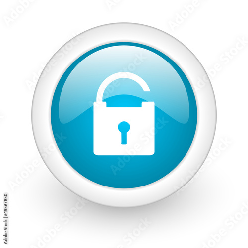 padlock blue circle glossy web icon on white background