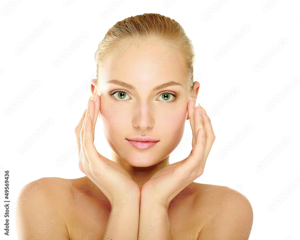 A beautiful woman touching her face, portrait A beautiful woman touching her face, portrait
