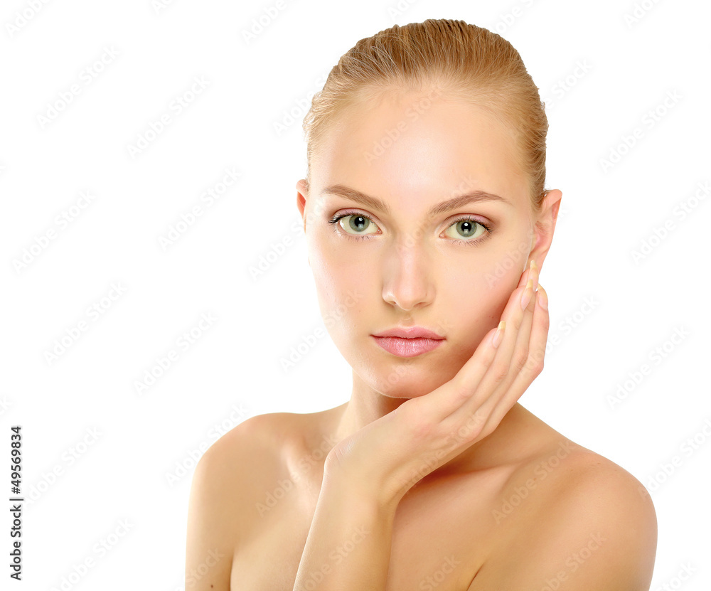 A beautiful woman touching her face, portrait A beautiful woman touching her face, portrait