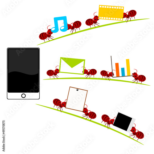 All in one  smartphone and red ants illustration