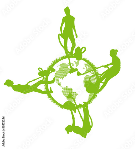 Cleaners cleaning planet vector background ecology concept