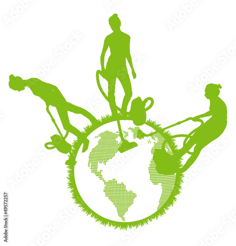 Cleaners cleaning planet vector background ecology concept