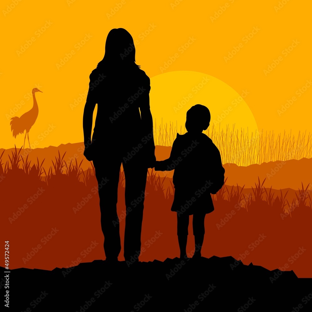 Mother with daughter landscape vector