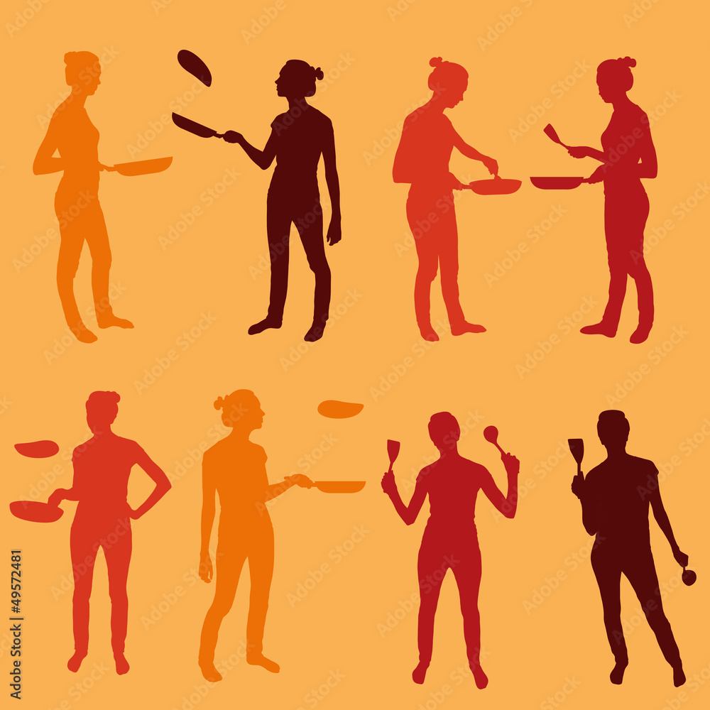 Fototapeta premium Woman making pancakes vector background