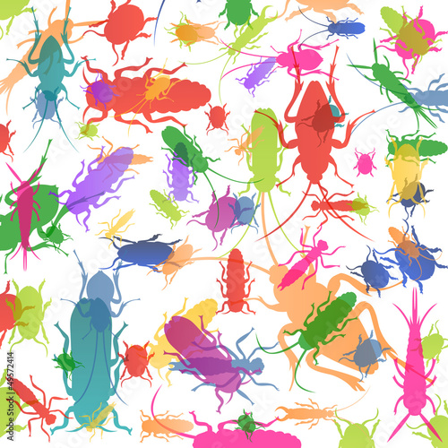 Insects and bugs colorful silhouettes illustration background