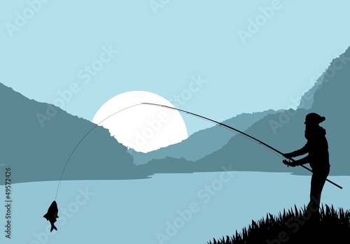 Fisherman landscape vector background