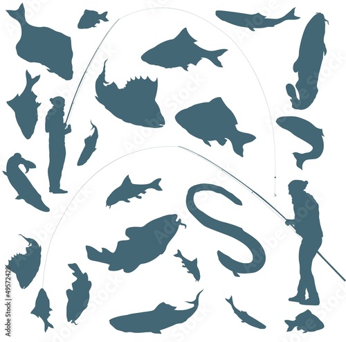 Fisherman and fishes vector background