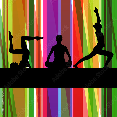 Women gymnastic exercises fitness illustration colorful line bac