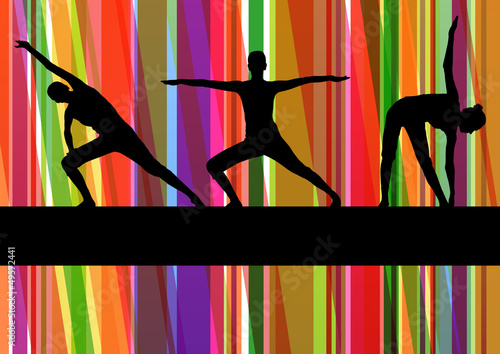 Women gymnastic exercises fitness illustration colorful line bac