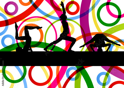Women gymnastic exercises fitness illustration colorful line bac