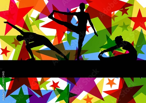 Women gymnastic exercises fitness illustration colorful line bac