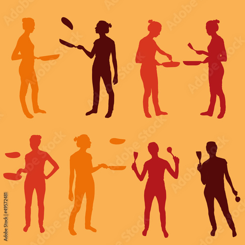 Woman making pancakes vector background