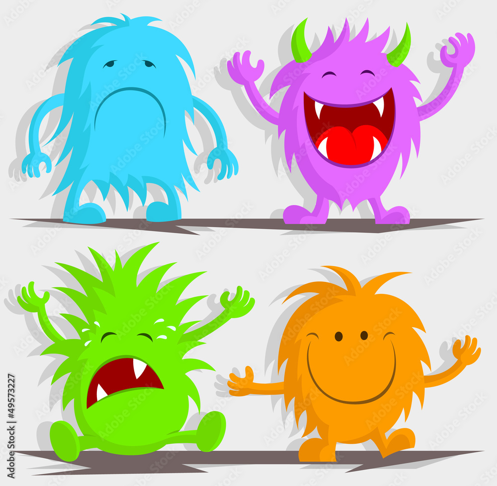 Naklejka premium Four Monsters - Sad, Laughing, Crying & Smiling