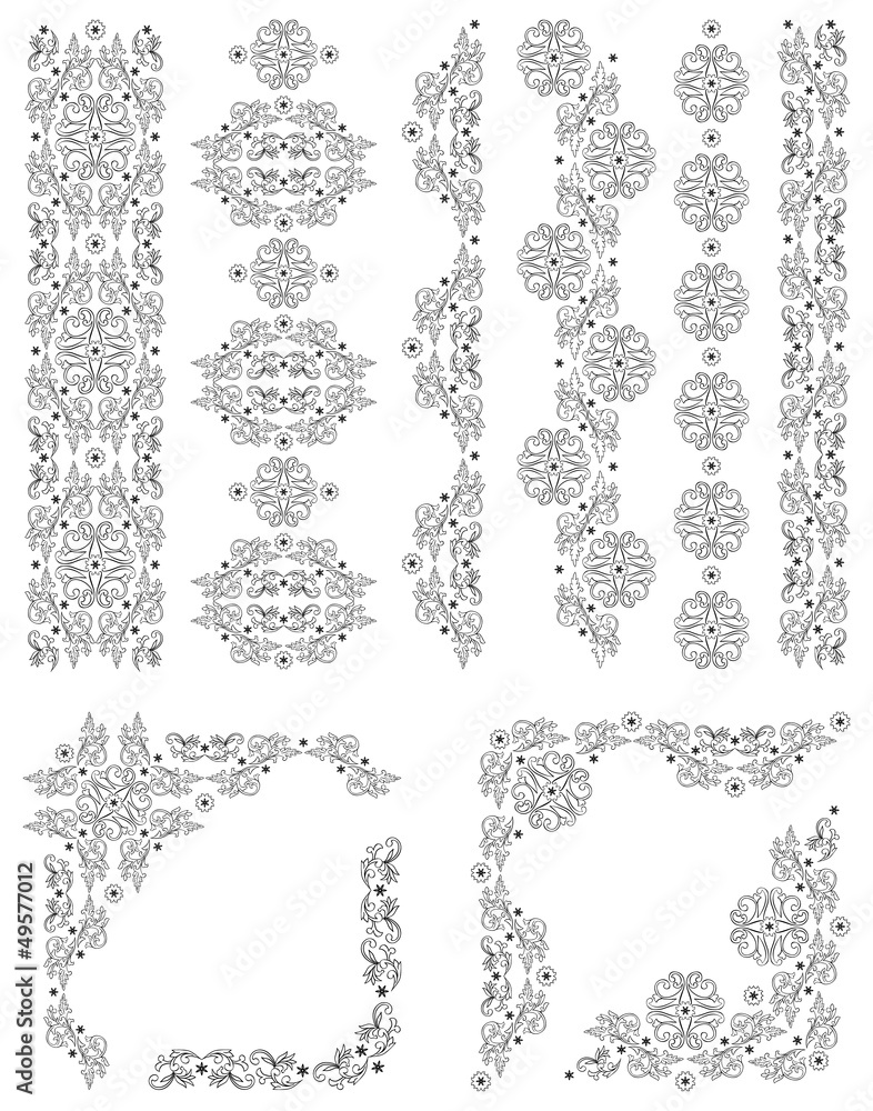 Set of vector borders, decorative floral elements for design. Pa