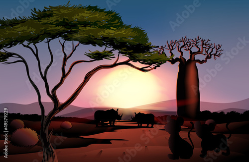 A dark view of nature with animals