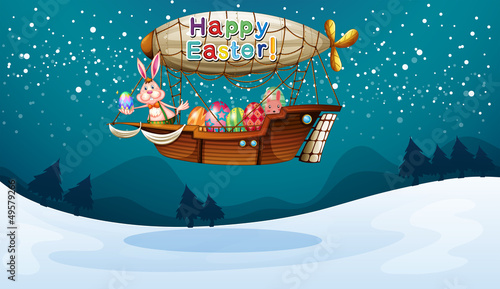 An airship with a happy easter greeting