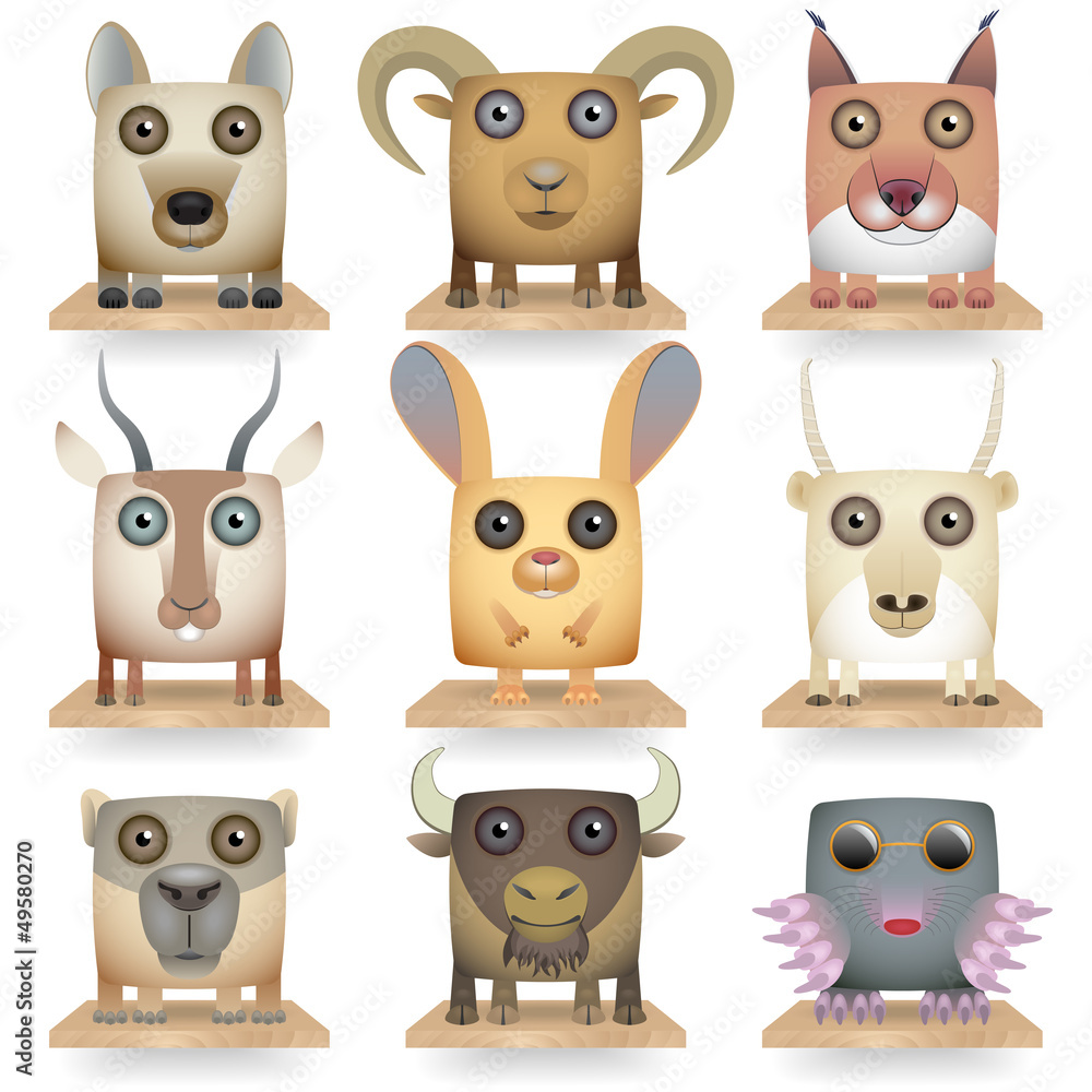 Naklejka premium Wild animals icon set. Steppe Animals