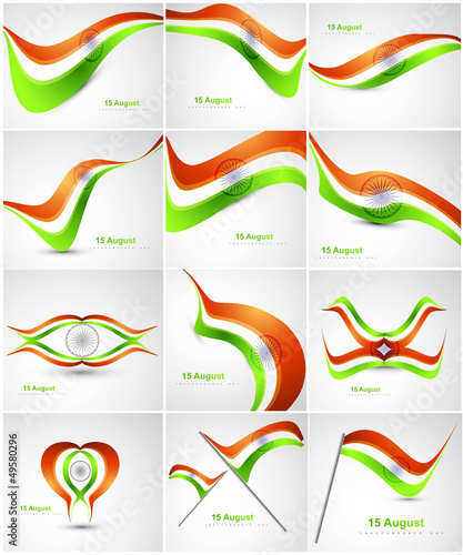 Indian flags stylish tricolor wave collection