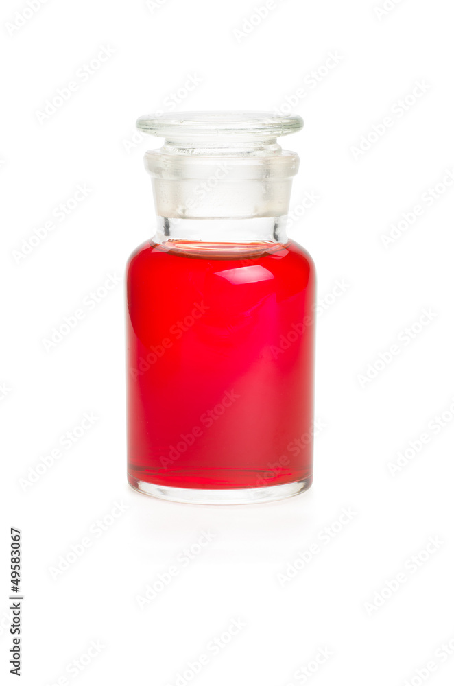 Laborflasche mit roter Flüssigkeit Laborflasche mit roter Flüssigkeit