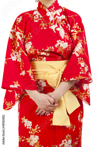 woman wearing Japanese kimono, isolated on white background.