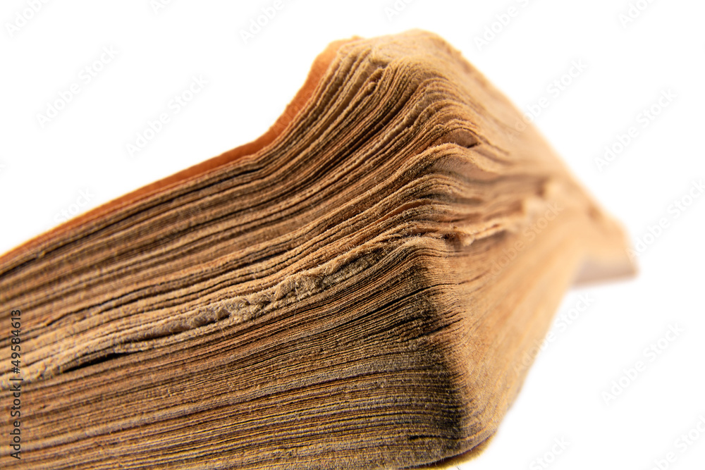 Close-up of old book on white background Close-up of old book on white background