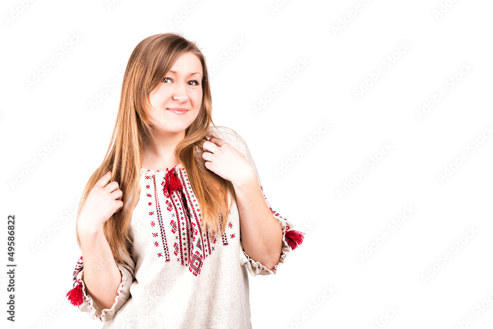 Beautiful girl in ukrainian embroidered shirt Beautiful girl in ukrainian embroidered shirt