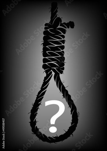 Old rope with hangman's noose with question