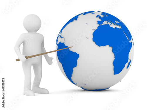 Men with pointer on white. ...