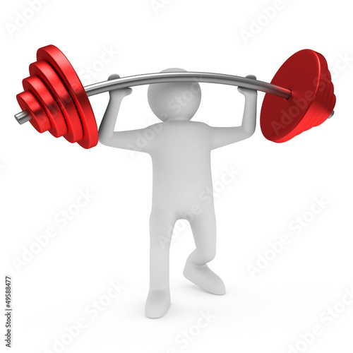 weight-lifter lifts barbell on white. Isolated 3D image
