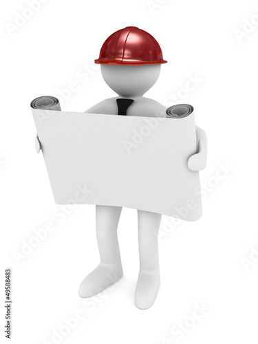engineer in helmet on white...