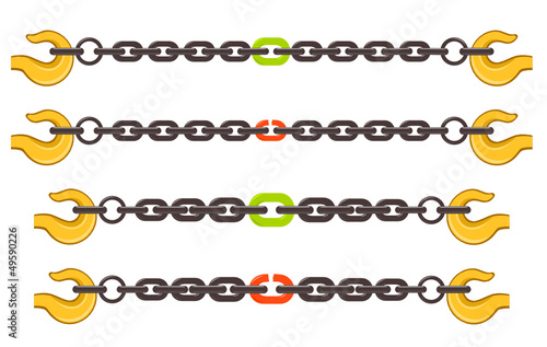 Vector illustration set of chains - weak or strong link concept