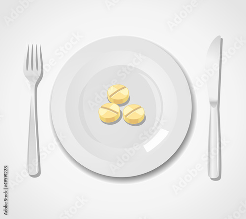 Diet concept. Three tablets on a plate