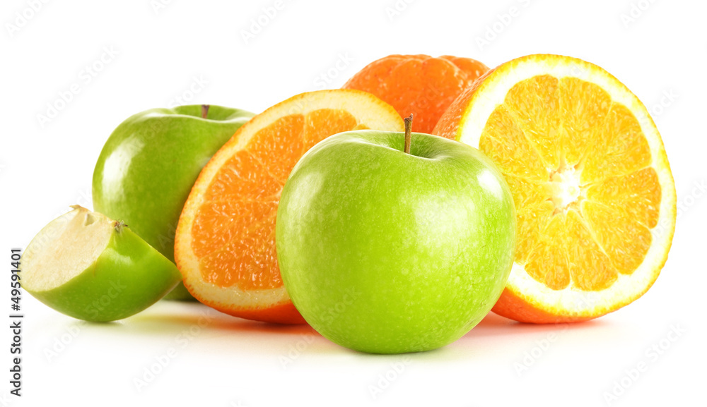 Composition with apples and oranges isolated on white Composition with apples and oranges isolated on white