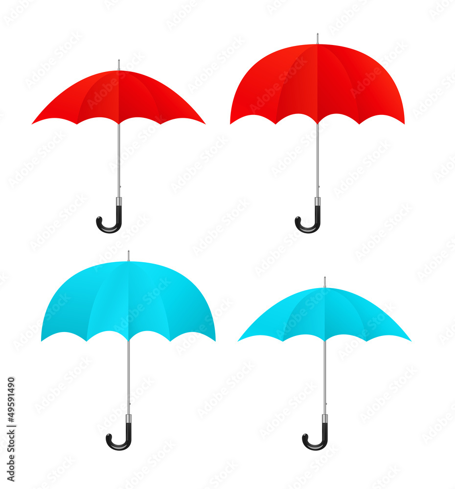 Set of vector red, blue umbrellas