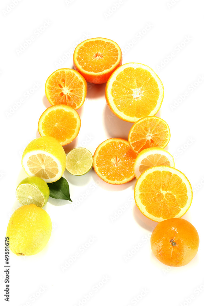 Fototapeta premium Vitamin A posted products which contain it isolated on white