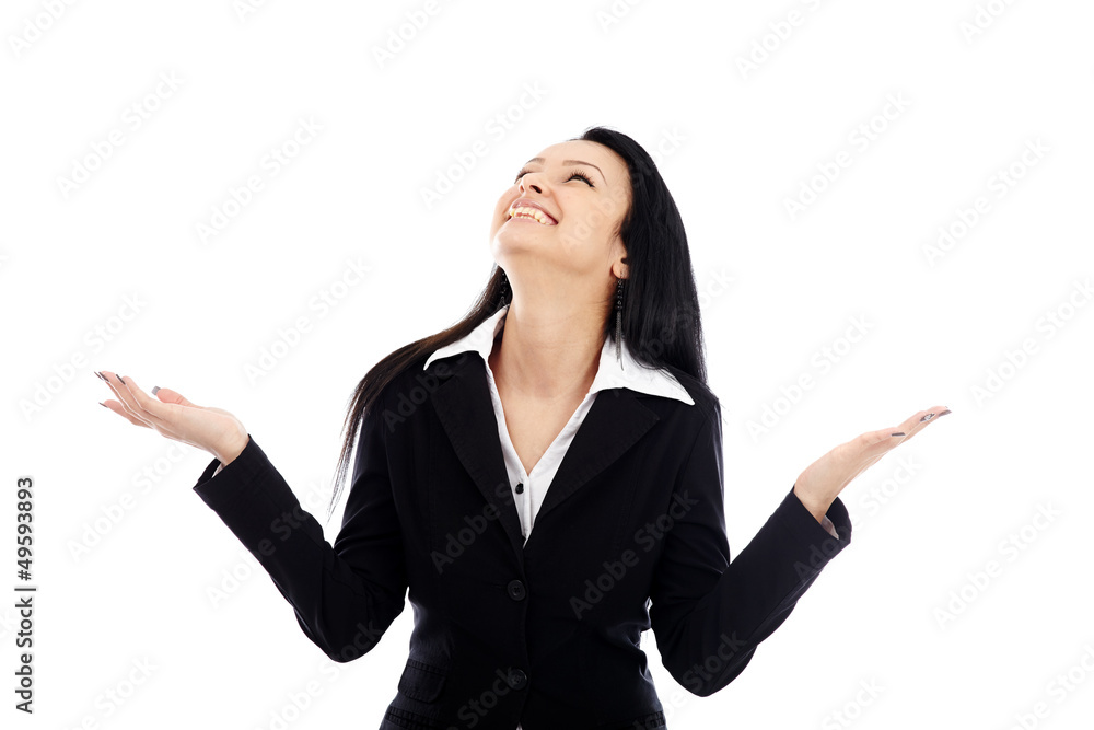 Happy businesswoman holding her arms up Happy businesswoman holding her arms up