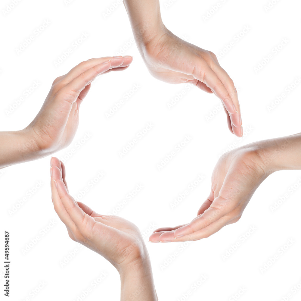 Human hands making a circle on white background Human hands making a circle on white background