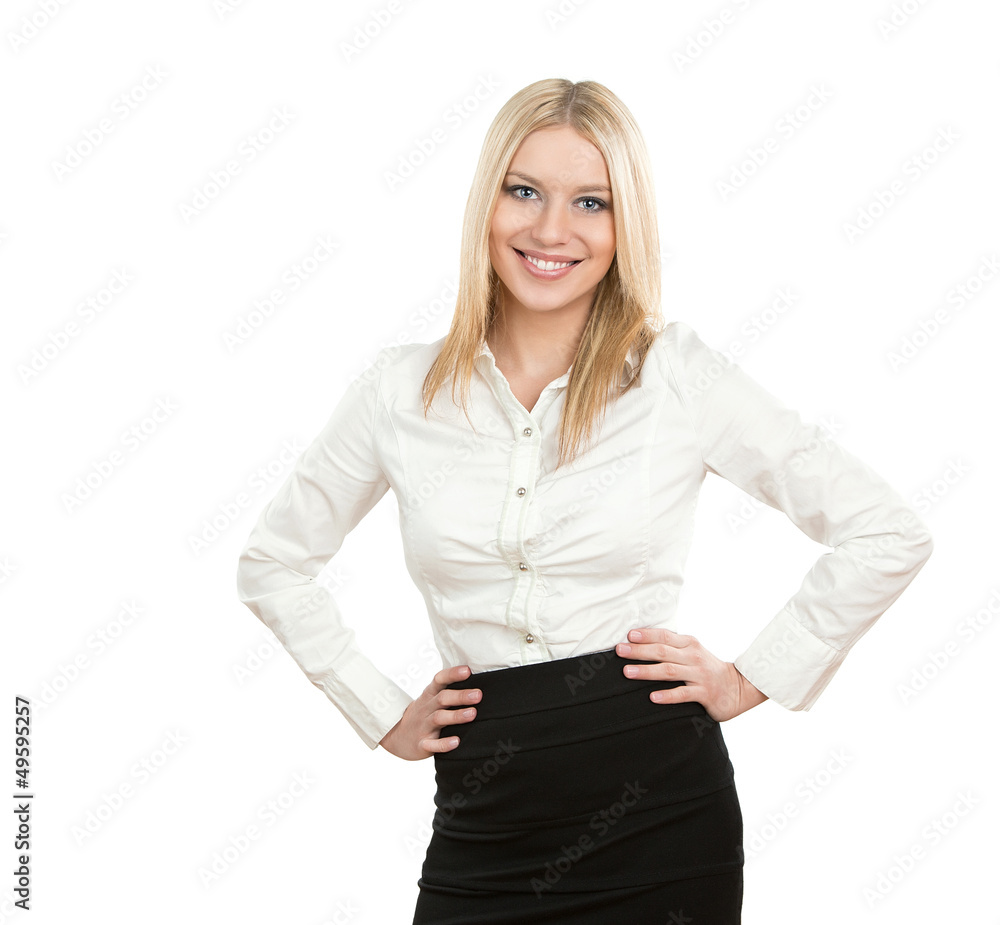 Portrait of a friendly smiling businesswoman isolated on white Portrait of a friendly smiling businesswoman isolated on white