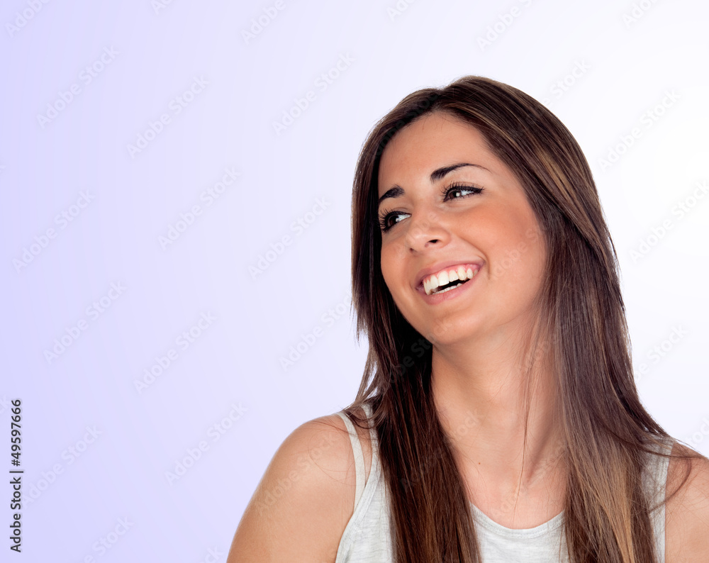 Attractive girl with long hair laughing Attractive girl with long hair laughing