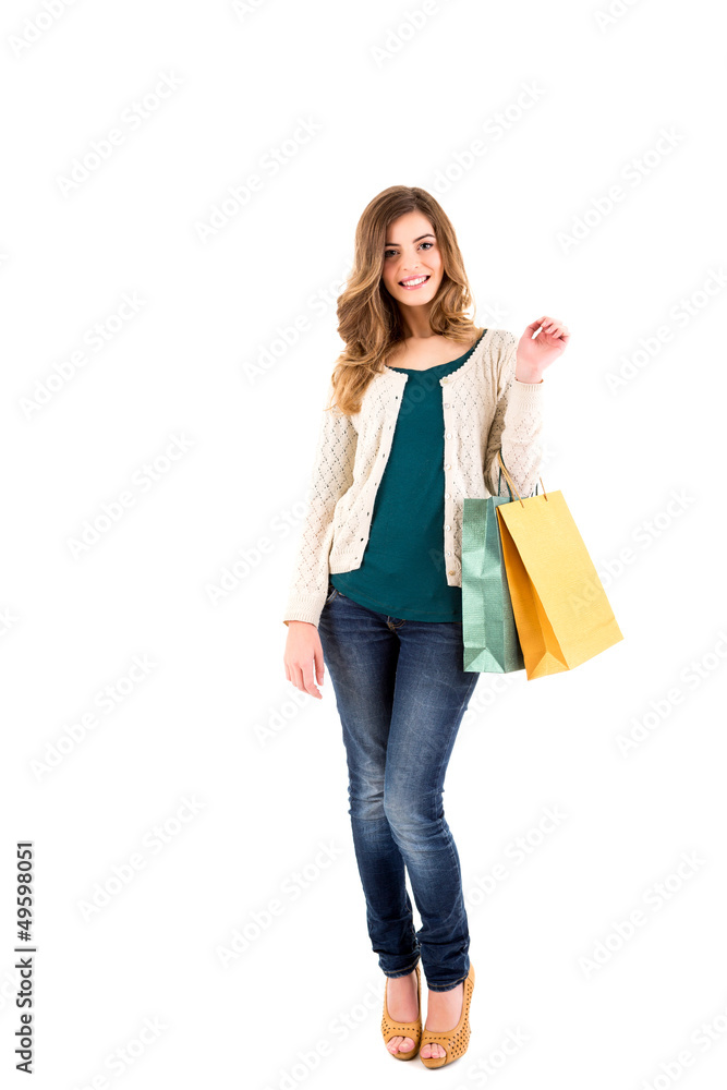 Beautiful woman holding shopping bags