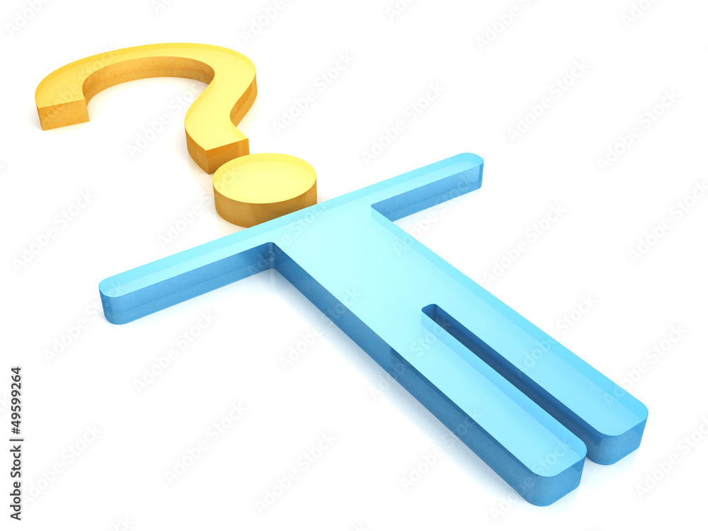 lying doubtful 3D man with a question mark lying doubtful 3D man with a question mark