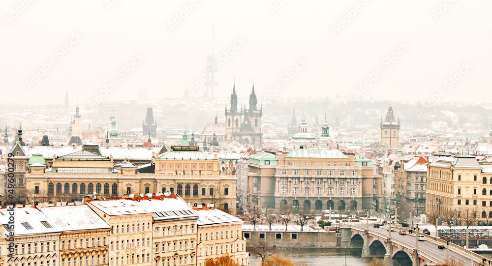 Fototapeta premium Panorama of Prague with its landmarks